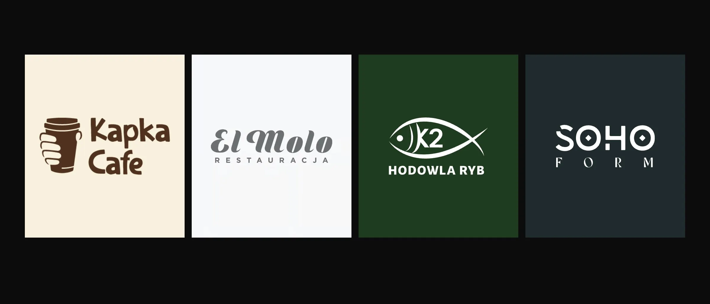 SEZMOO logos: Kapka Cafe, El Molo, K2 Fish Farm, Soho Form